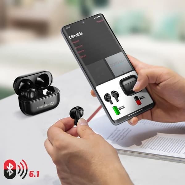 Trådlösa Bluetooth-hörlurar Touch Control och Micro Swissten Minipods Black