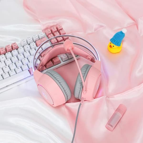 ONIKUMA X15 Pro RGB Light Gaming Headset med Mic för PC Xbox PS4 - Rosa