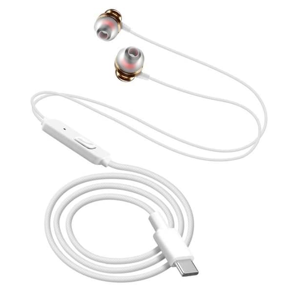 USB-C trådbundna hörlurar - LINQ - In-ear - Integrerad mikrofon - 1,2 m - Vit
