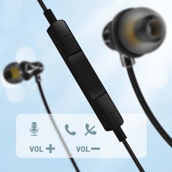 Kabelanslutna Lightning In-Ear-hörlurar LinQ Mikrofon och knappar Svarta