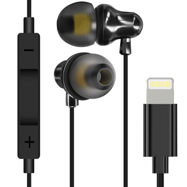 Kabelanslutna Lightning In-Ear-hörlurar LinQ Mikrofon och knappar Svarta