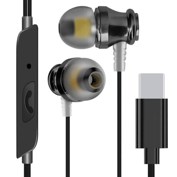 USB-C trådbundna hörlurar - LINQ - In-ear - Integrerad mikrofon - 1,2 m - Svart