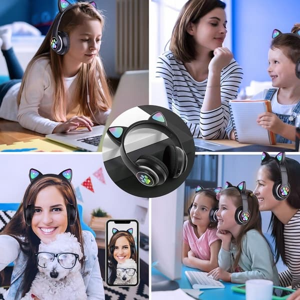 Svart Bluetooth -hörlurar Bakgrundsbelysta -kattöron