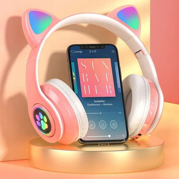 Vaaleanpunaiset Bluetooth-taustavalokuulokkeet