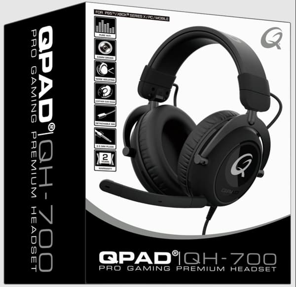 QPAD - QH-700 - Trådbundet stereoheadset i svart för PC, PS4/PS5, Xbox One, Xbox Series S|X, Nintendo Switch