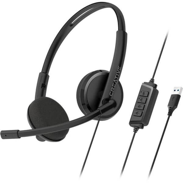 Creative Ls Creative HS-220 USB-headset med brusreducerande kondensatormikrofon och inbyggd fjärrkontroll med knapp