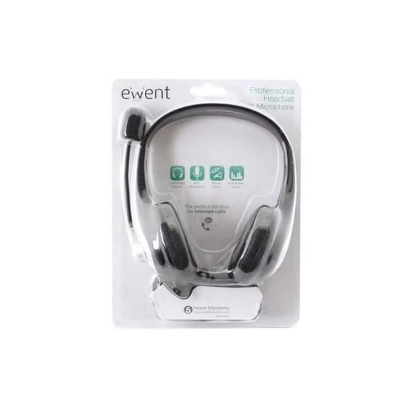 Headset med mikrofon Ewent EW3562 - 3,5 mm Jack-anslutning - Kabellängd 2 m - Integrerad mikrofon - Ca vikt. 170 g