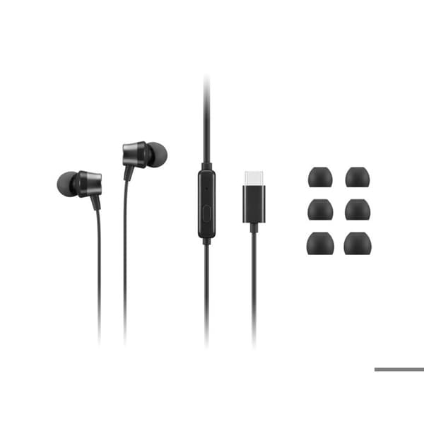 In-ear hörlurar - LENOVO - USB-C - Vit - Trådad - Spela/pause-knappar