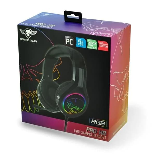 SPIRIT OF GAMER - PRO-H8 - RGB LED-spelhörlurar - Flexibel mikrofon - konstläder - PC / PS4 / XBOX ONE / Switch