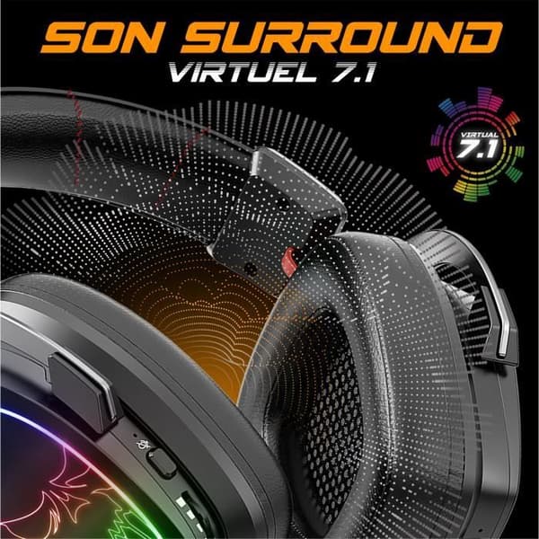 Spirit Of Gamer, RGB trådlöst Bluetooth-spelheadset med mikrofon, kompatibel PS5, PS4, Switch, PC & Mac, Trådlöst 2,4 GHz, 7.1 ljud