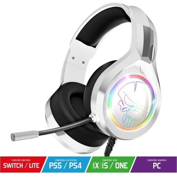 SPIRIT OF GAMER - PRO H8, White Wired RGB Gaming Headset med mikrofon, För PS5, PS4, Xbox, Switch &amp; PC, 2.0 Stereoljud