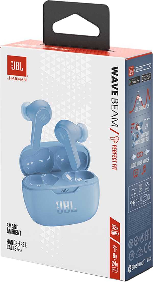 JBL wireless earbuds Wave Beam, blue