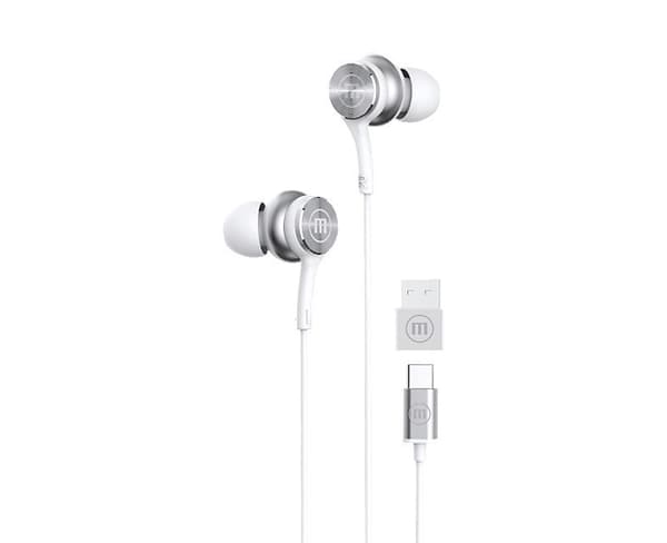 Maxell XC1 USB-C langalliset kuulokkeet USB-A-sovittimella valkoinen