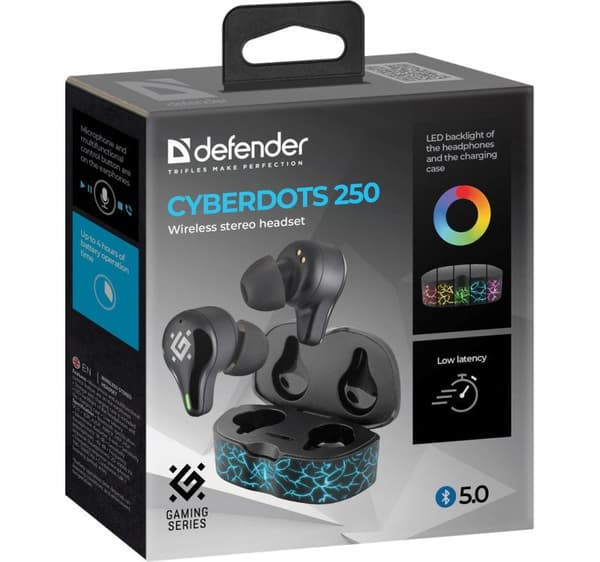HÖRRTELEFONDEFENDER BLUETOOTH CYBERDOTS 250 GAMING BLACK