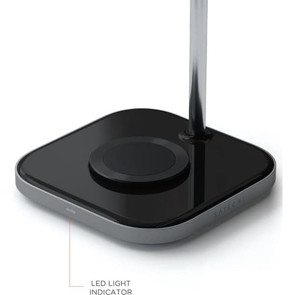 SATECHI 2-i-1 hörlursställ med trådlös laddare - USB Type-C utgångsport och magnetisk trådlös laddare - Kompatibel med