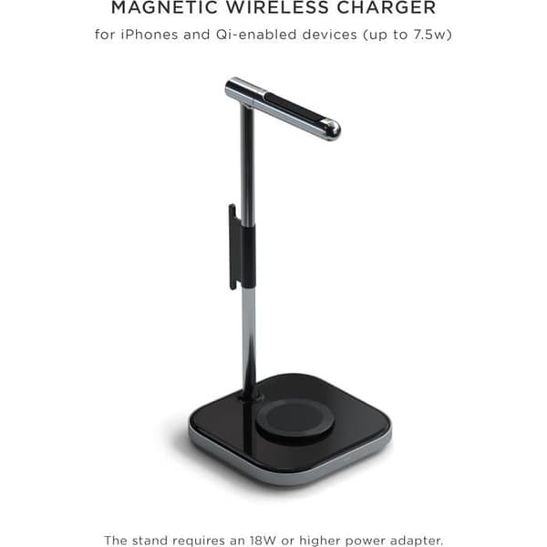 SATECHI 2-i-1 hörlursställ med trådlös laddare - USB Type-C utgångsport och magnetisk trådlös laddare - Kompatibel med