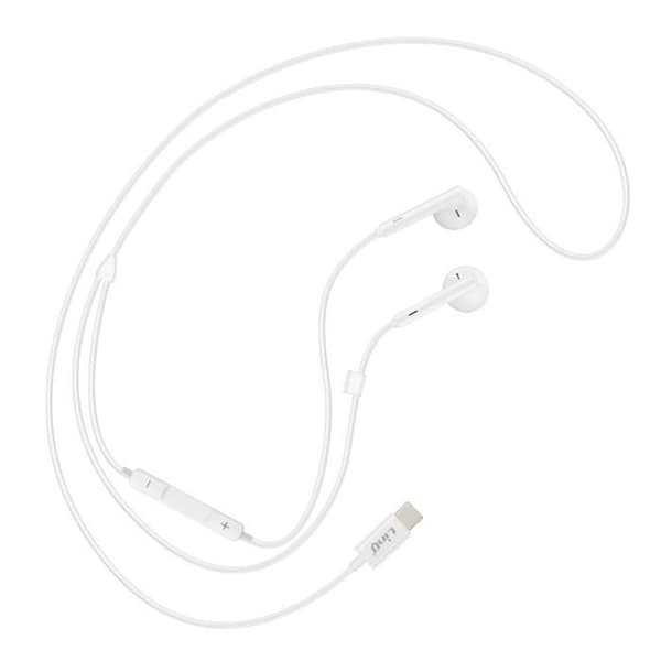 USB C Hörlurar Kontrollknappar Längd 1,2m LinQ Vit