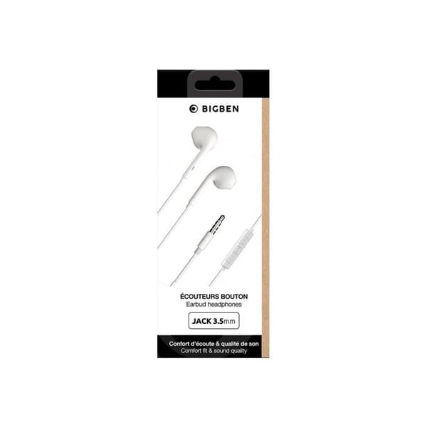 Jack 3.5mm hörlurar - Bigben - Vit - 70% Återvunnen plast - Trådad - Öronproppar