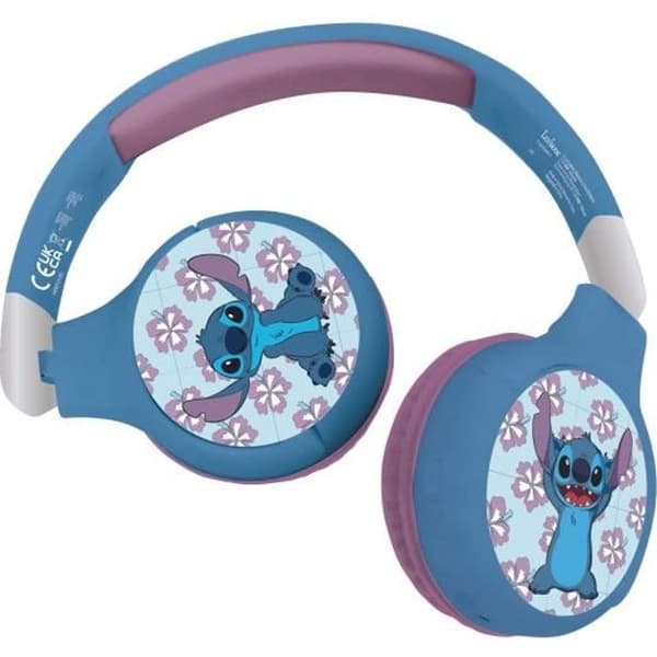 LEXIBOOK - 2 i 1 Disney Stitch hörlurar - Trådlös Bluetooth 5.0 eller Audi kabel - Långvarigt uppladdningsbart batteri - Blå