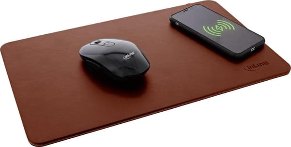 InLine Mouse Pad - Trådløs opladning - 370x225x7mm - brun (55946)