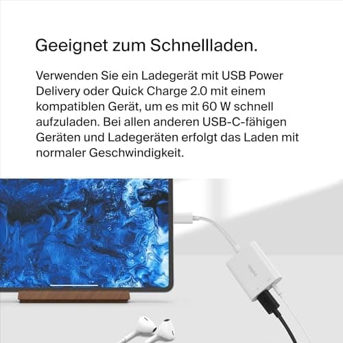 Belkin RockStar - USB-C til hovedtelefonstik / opladningsadapter - 24 ben USB-C han til mini stik, 24 ben USB-C hun - USB strømforsyning (60W) (NPA004