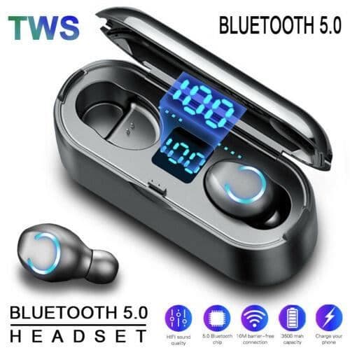 F9-8 TWS Mini Bluetooth 5.0 hörlurar Trådlösa stereohörlurar Headset med 3500mAh laddningsfack Vit