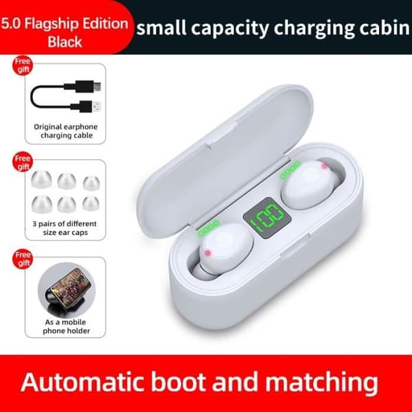 Vit färg 5.0 1200man MINI TRÅDLÖS BLUETOOTH 5.0 TWS F9 IN-EAR-HÖRTELEFON
