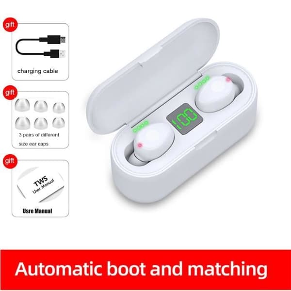 Vit färg F9-1 Trådlösa hörsnäckor F9 F9 Tws 9d Stereo Headset Music Touch hörlurar C
