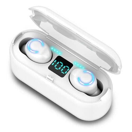 F9-8 TWS Mini Bluetooth 5.0 hörlurar Trådlösa stereohörlurar Headset med 3500mAh laddningsfack Vit