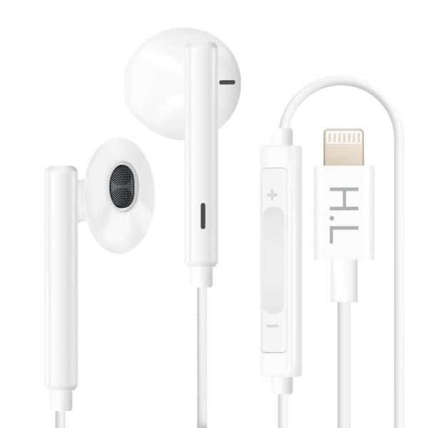 Lightning-hörlurar för iPhone Mikrofonkontrollknappar Vit