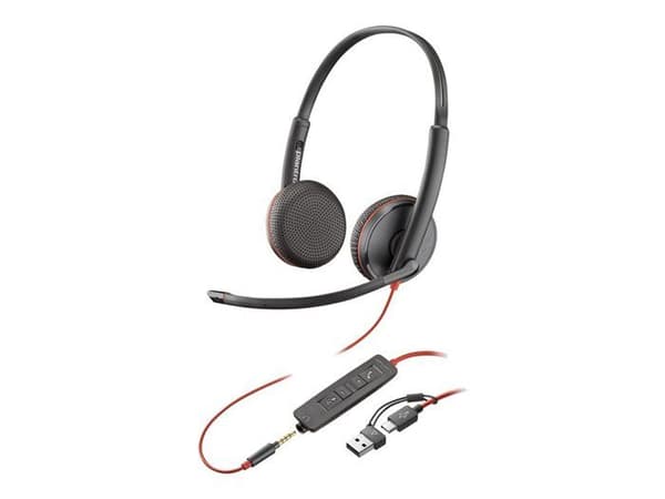 HP Poly Blackwire 3225 Stereo USB-C Headset +3,5 mm kontakt +USB-C/A-adapter