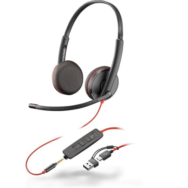 HP Poly Blackwire 3225 Stereo USB-C Headset +3,5 mm kontakt +USB-C/A-adapter