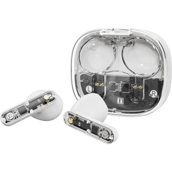 T150, Delvis transparenta TWS hörlurar, vita