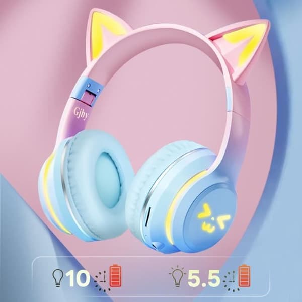 Blue Lighted Cat Ears Bluetooth-hörlurar