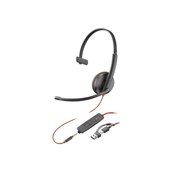HP Inc. Poly Blackwire 3215 trådbundet headset on-ear 3,5 mm-uttag, USB-C