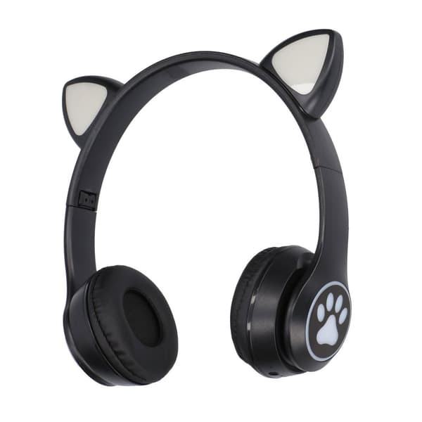 Extralink Kids Cat-Ear trådlösa hörlurar Svart | Trådlösa hörlurar | för barn, kattöron, Bluetooth 5.0, RGB-belysning