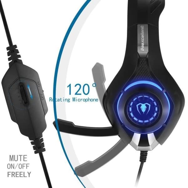 Spelheadset för PS4 Xbox one med brusreducerande mikrofon LED-ljus Stereo Bas Volymkontroll Justerbar mikrofon