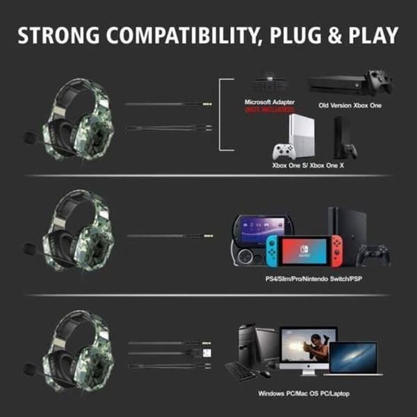 Gamerheadset för Nintendo switch PS4 Xbox one-kamouflage med micro-K8