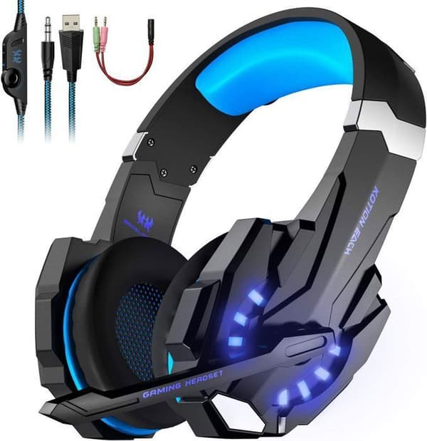 Gamingheadset med mikrofon, trådanslutet gamingheadset kompatibelt PS5, PS4, Xbox One, Nintendo Switch, PC, Noise Canceling Gaming Headset, Bass Su