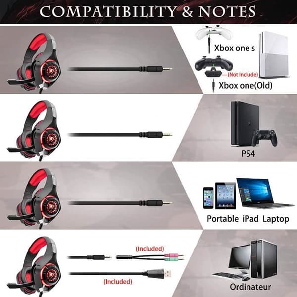 Gaming Headset för PS4 Xbox one Gamer Headset med mikrofon brusreducerande LED-lampa Stereo Bas Volymkontroll Mikrofon