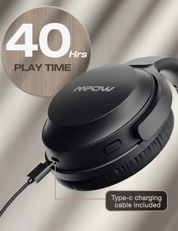 Mpow H12 Bluetooth Wireless Over Ear Headphones Active Noise Cancelling Headset