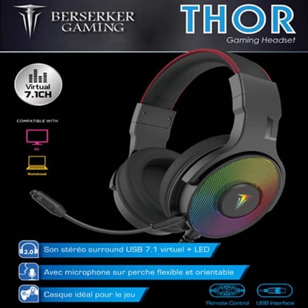 Gaming Headset - Berserker - Thor Pro - USB 7.1 Chroma - Avtagbar Mikrofon - Ljudisolering