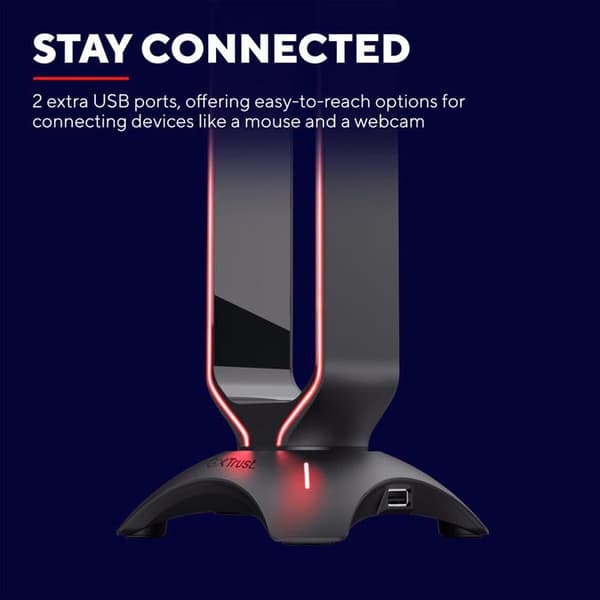 Trust Gaming GXT 265 Cintar Gaming Headset-ställ, RGB-headsethållare, LED-belysta kanter, 2 USB-portar, skrivbordstillbehör