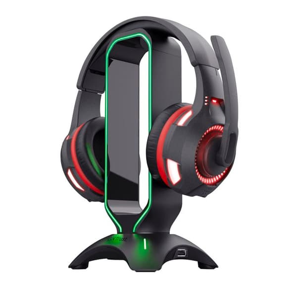 Trust Gaming GXT 265 Cintar Gaming Headset-ställ, RGB-headsethållare, LED-belysta kanter, 2 USB-portar, skrivbordstillbehör