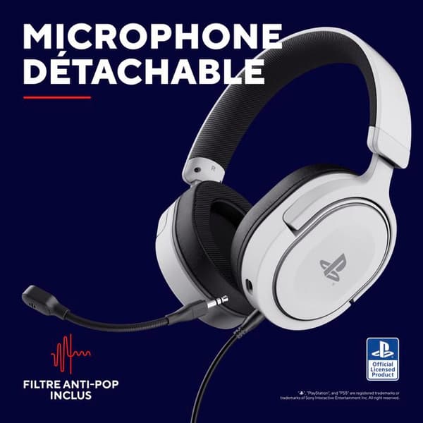 Trust Gaming GXT 498W Forta Durable PS5/PS4-headset, officiellt licensierad Playstation 5, trådbundet spelheadset med mikrofon, vit