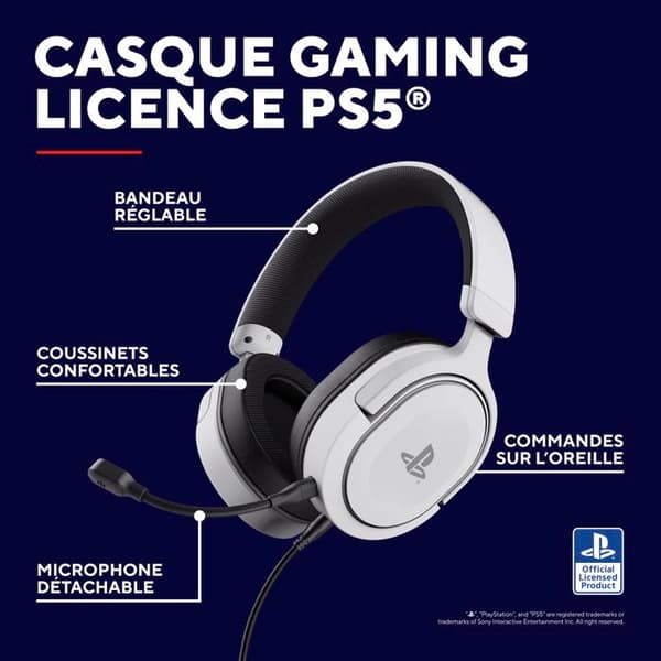 Trust Gaming GXT 498W Forta Durable PS5/PS4-headset, officiellt licensierad Playstation 5, trådbundet spelheadset med mikrofon, vit