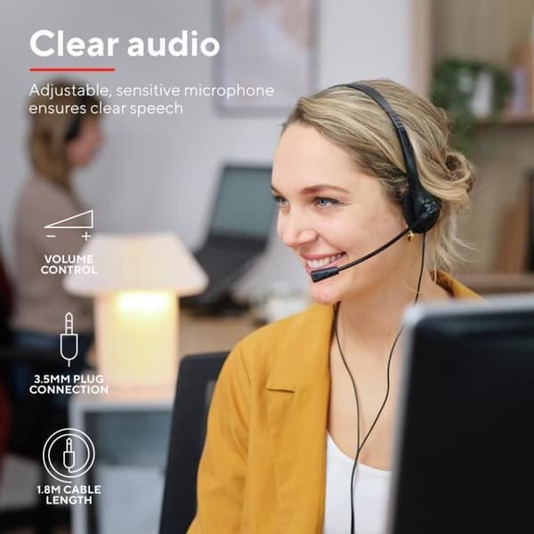 Trust Primo Lightweight On-Ear PC-mikrofonheadset 3,5 mm, 1,8 m kabel, justerbart trådbundet PC-ljudheadset för distansarbete Office Chat Zoom Te