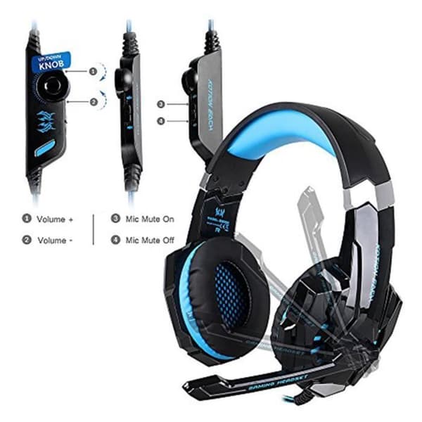 Wotumeo G9000 Gaming Headset för PS4 med stereobasljud och LED-ljusstyrka - Svart+blått
