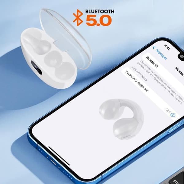 Bluetooth-hörlurar - LINQ - Luftledning - Clip-on-design - Batteritid 4h - Svettresistenta