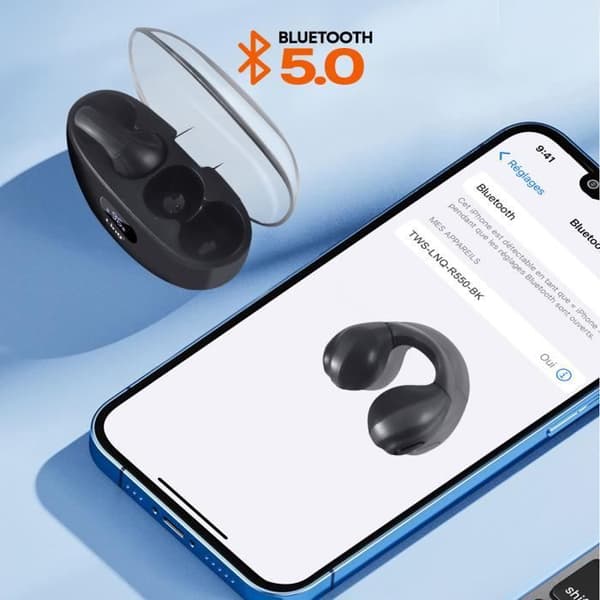 Bluetooth-hörlurar Air Conduction Trådlös Design Clip On Micro LinQ Svart